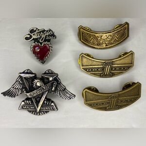 Lot of 5 Harley Davidson Biker Vest Jacket Pins Owner Group Hog Skull Milwaukee